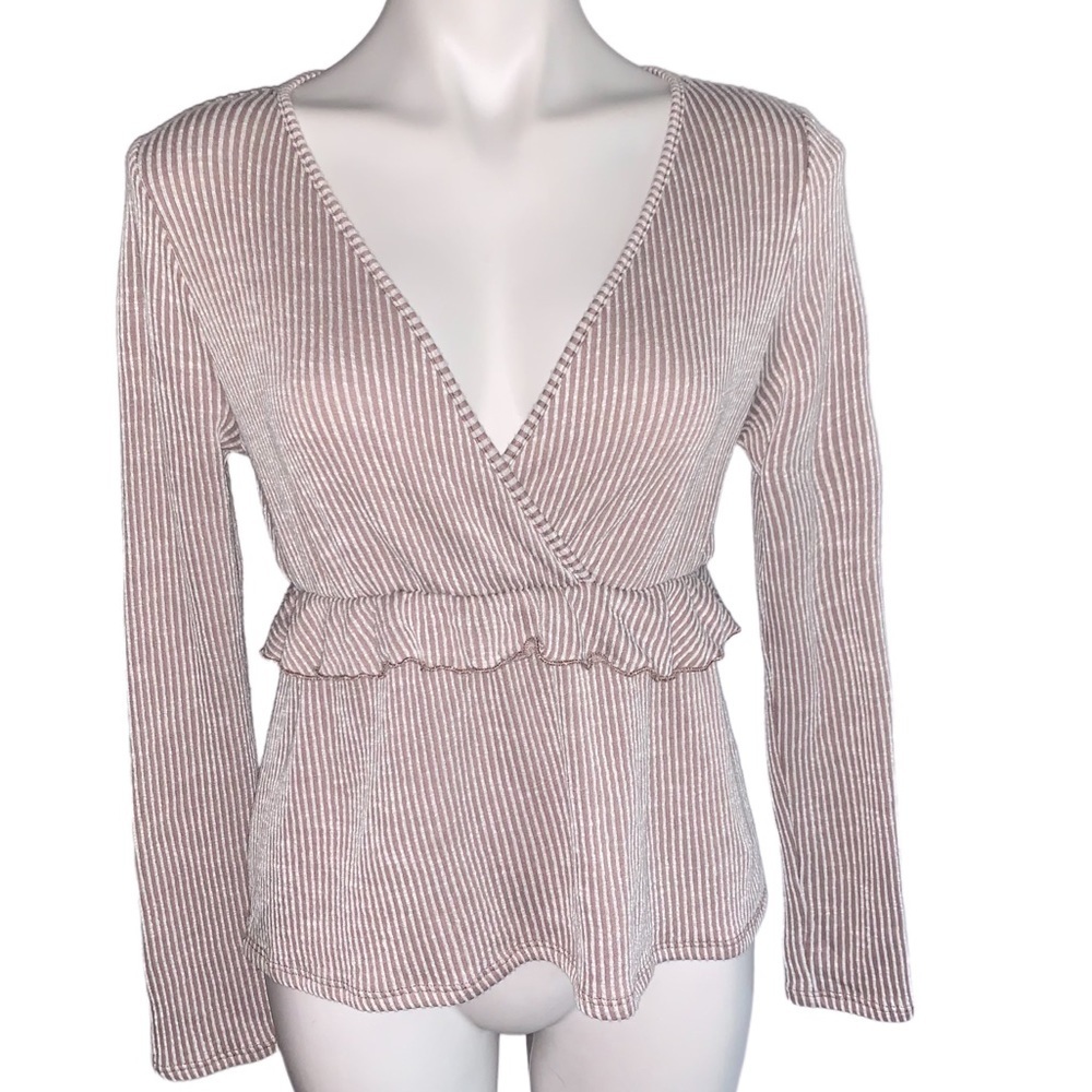 Caution To The Wind Ruffle Ribbed Crossover Faux Wrap Top